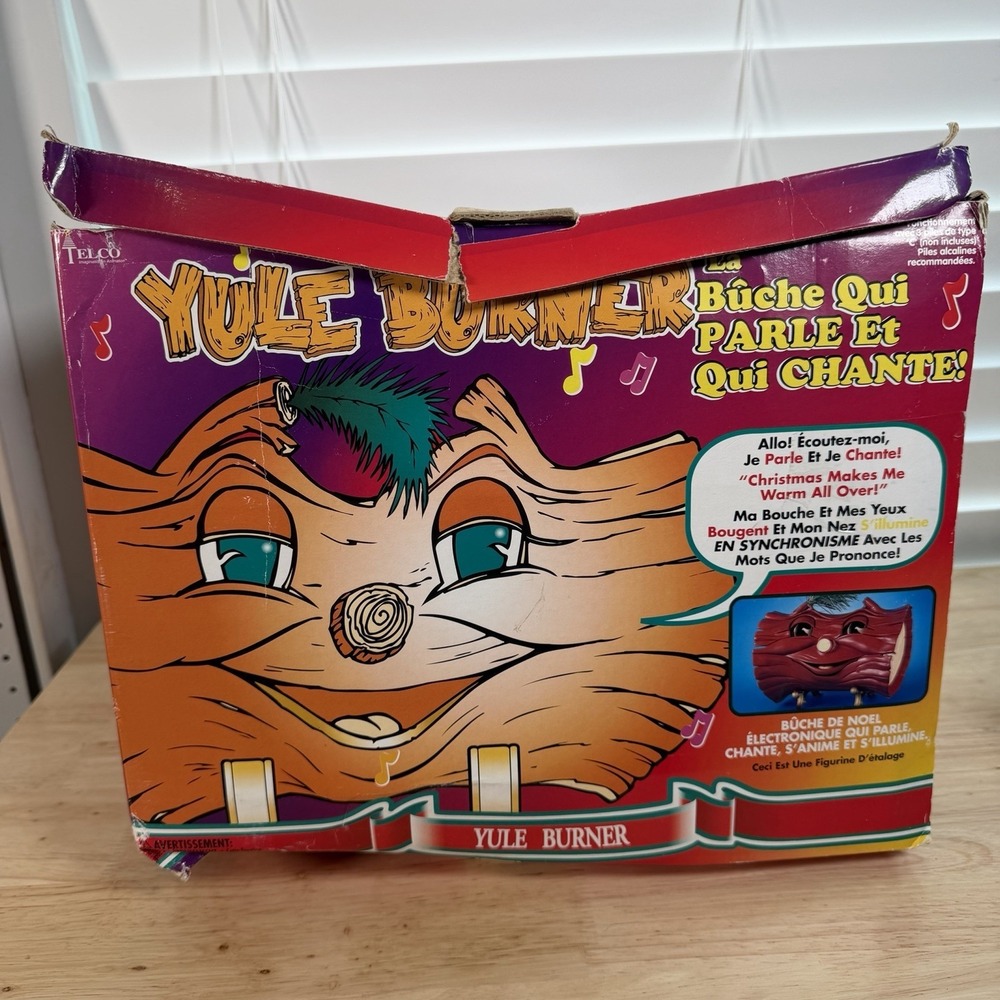 YULE BURNER THE TALKING SINGING LOG BY TELCO ANIMATED CHRISTMAS Box & Back Drop - Picture 12 of 16